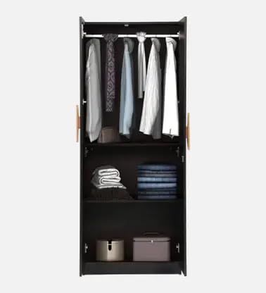 Image of Mintwud Pepperfry Engineered Wood Maya 2 Door Wardrobe | Modern Bedroom Almirah with Lock, Handles and Shelves | Wooden Cupboard for Clothes Storage (Wenge Finish) | 3 Years Warranty