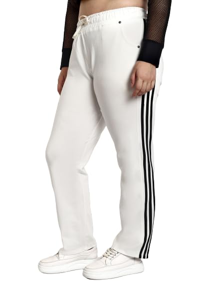 Image of CUPID Woman's Rich Cotton Side Stripes Joggers, Lower, Athleisure, Activewear Trackpant, Night n Gym Wear Lounge Pant for Ladies M to 2XL