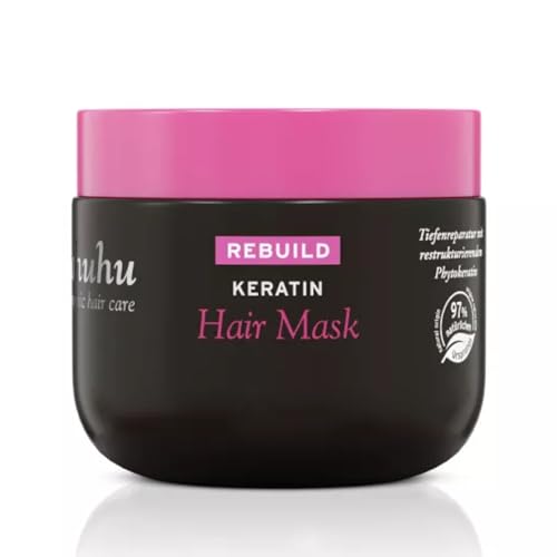 ahuhu Rebuild - Máscara de queratina (150 ml) - Máscara intensiva reestruturadora, com fitoqueratina, amaranto e manteiga protetora de tucuma, cuidado do cabelo vegano.