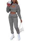 ORANDESIGNE Damen Trainingsanzüge 3-teiliges Set Vest + Crop Top mit Kapuze + Jogginghose Freizeitanzug Sportanzug Fitnessanzug für Running Yoga Gym Sportbekleidung A Dunkelgrau S