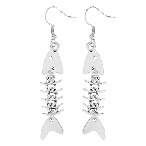 Fish Bone Grunge Earrings for Women Zinc Alloy Long Cool Earrings Weird Y2K Jewelry Fishbone Dangle Earrings Fish Hook Punk Goth Earrings
