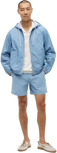 Tommy Hilfiger Herren Übergangsjacke Chambray mit Kapuze, Blau (Mid Wash), XL – Ansicht 5