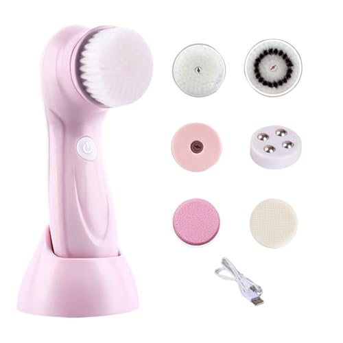 Limpiador facial exfoliante eléctrico | Cepillo de limpieza facial con 6 cabezales de repuesto | Recargable para limpieza de cuerpo, frente, barbilla, mejillas