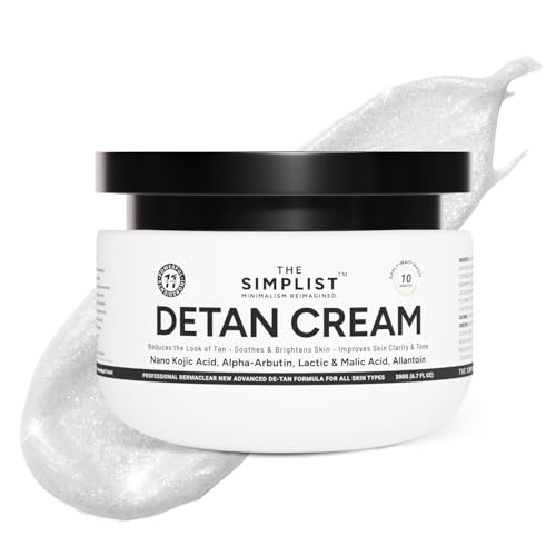 Image of The Simplist DeTan Cream | Korean | Nano Kojic | Alpha Arbutin | Professional Tan Removal | Skin Brightening | Whitening | EU & USA Formulated | for All Skin Types | Unisex | 11 in 1 Powerful Premium Actives | Removes Sun Tan, Dark Spots, Dullness | Improves Skin Clarity & Tone | Cool Effect | No Bleach | No Paraben | No Sulphate | No SLS | No Color | Dermatologically Tested | Tan Removal