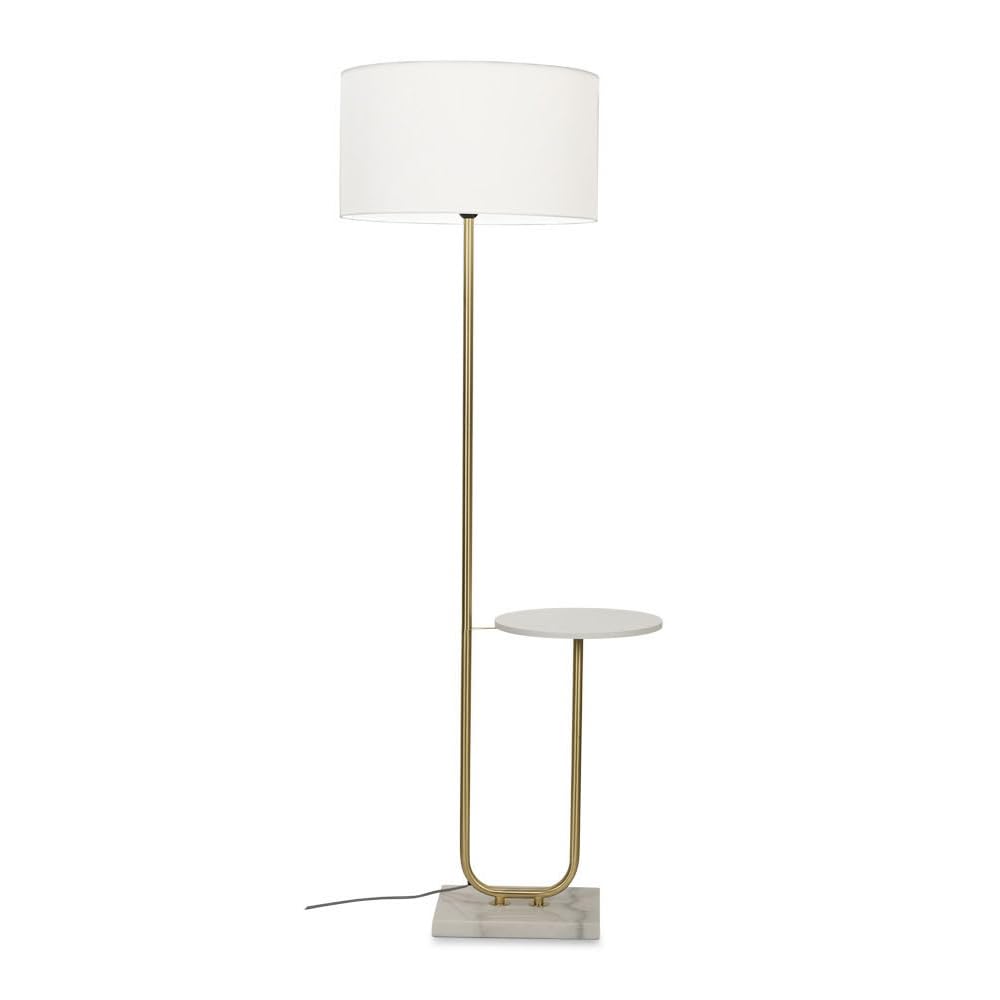 Minisun White | Large Brushed Gold Curved Stem Marble Floor Lamp With Shade | Home Décor, Bedside & Desk Lamp
