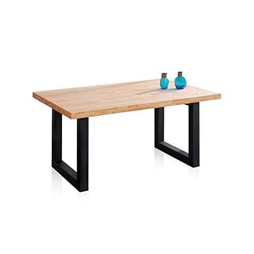 duehome | Loft, Mesa Fija de Comedor, Mesa para Salon, Acabado en Roble y Negro,...