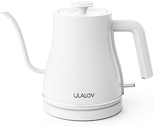 Ulalov Electric Gooseneck Kettle Ultra Fast Boiling Hot Water Kettle 100% Stainless Steel for Pour-over Coffee & Tea, Leak-Proof Design, Auto Shutoff Anti-dry Protection, 1200W-0.8L, Matte White