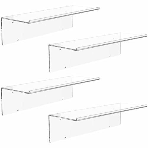 Invisible Acrylic Floating Shelves for Funko Pop Lego Sets Collectibles Bookshelf Figures Plant Picture Photo Modern Wall Ledge Floating Shelf for Bedroom Decor Living Room Wall Mounted Set of 4