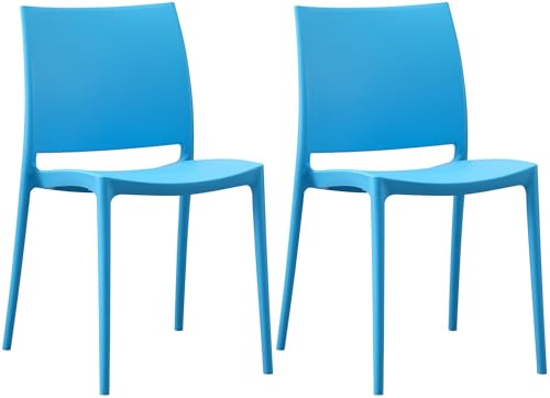 CLP Lot de 2 chaises de Jardin Meton empilables et resistantes aux intemperies, accoudoirs, Plastique Resistant aux UV, Charge Max 150 kg Couleur:Bleu