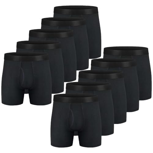 CONKEND Mens Boxer Briefs Cotton Underwear 6”no Ride up Regular Stretch Elastic Wide Band Boxer Briefs 10PCS L
