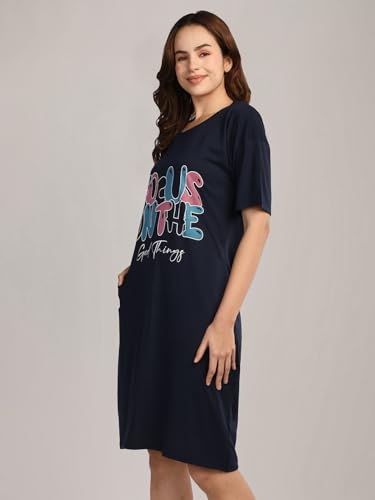 Image of Duchess Cotton Half Sleeve Oversized T-Shirts for Women| Nighty - Loose Fit Tee with Pocket