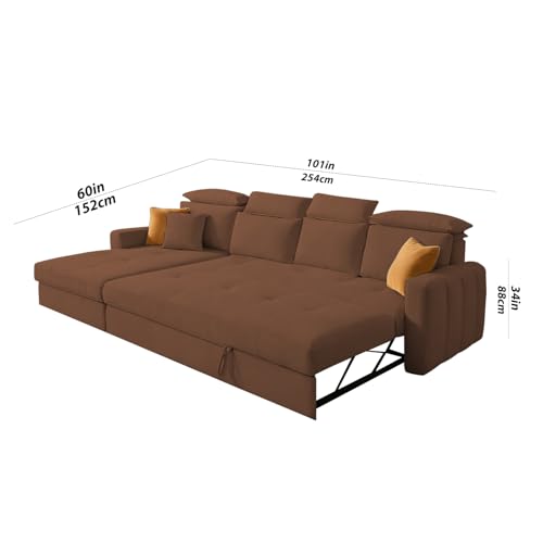 Image of Casaliving Gagnon LHS 6 Seater L Shape Corner Sofa Cum Bed for Living Room (Brown Fabric) Premium Fabric Sofa