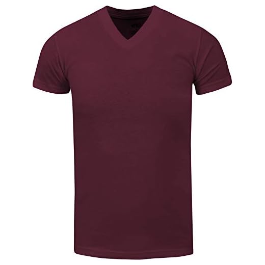 Camiseta masculina de algodão pesado – Camiseta básica de manga curta com gola V de 175 g tamanho regular grande e alto, Borgonha, GG