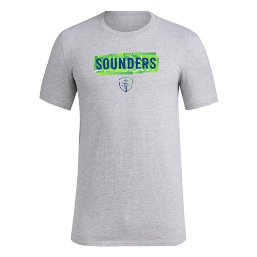 adidas Men's Seattle Sounders FC Local Pop Short Sleeve Pre-game T-shirt, Medium Grey Heather, Small Tall