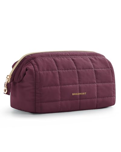 Image of BAGSMART Puffy Padded Travel Makeup Bag, Wide-open Toiletry Bag, Plum Purple