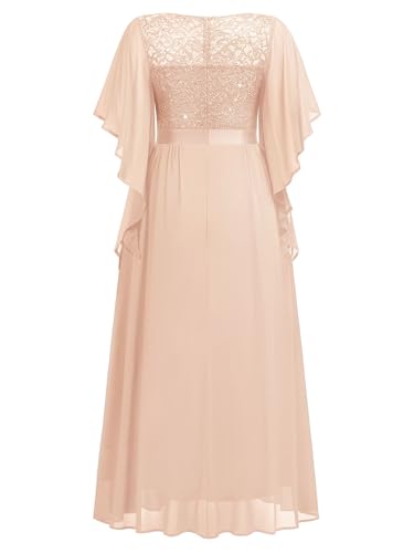 Image of Miusol Women's Plus Size Sequin Lace with Ruffle Cape Cloak Sleeves Elegant Evening Gown Wedding Guest Maxi Dress