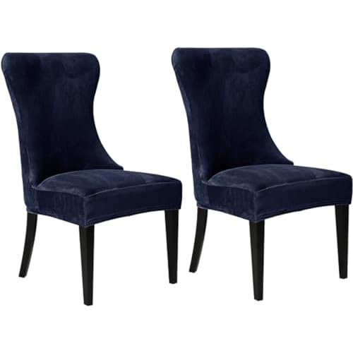 Wingback Side Chair Cover Set of 2, Velvet Wingback Chair Cover Slipcover Stretch Side Chair Slipcover, Soft Sloping Armless Protector Cover for Dining Room Banquet Home Decor (Navy, Set of 2)