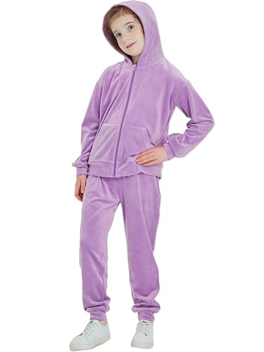 MessBebe Girls Sweatsuits Velour Tracksuit 2 Piece Outfits Tracksuit Zip Up Hoodie Sweatshirt Sportswear Jogging Set