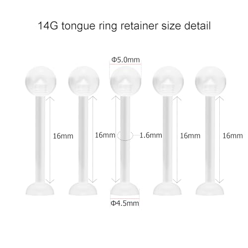 8G/10G/12G/14G/16G/18G Bioplast Clear Flat Tongue Nipple Ring Flexible Retainers Spacers Labret Bar2