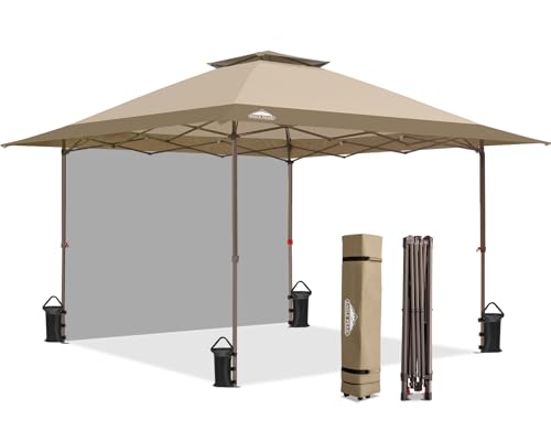 EAGLE PEAK Tente de Jardin Pliante 4 x 4 m avec Un Mur Latéral, Tonnelle Instantanée Facile à Installer, Abri Pliant avec Rideau d’Intimité, Ombrage de...