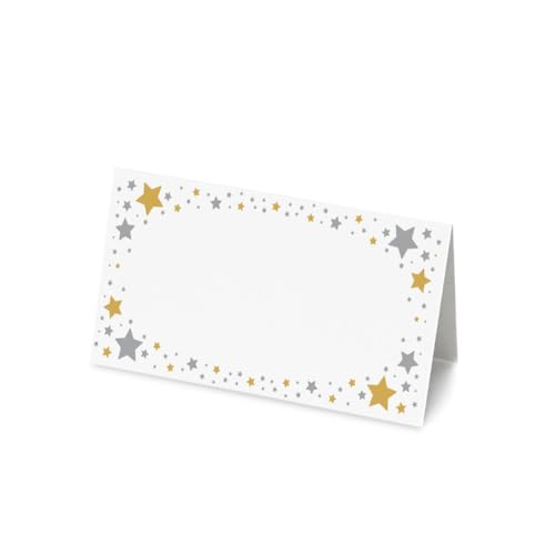 50 Gold Star Name Place Cards - 8cm by 4cm Place Name Cards for Table Setting, Christmas, Parties, & Wedding Decoration (Pack of 50)