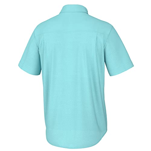 Image of HUK Men's Tide Point Kc Scott Original Artwork Short Sleeve Shirt, Fishing Button Down