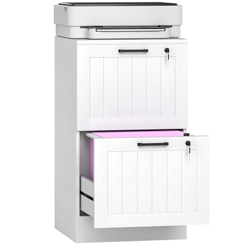 HOMCOM Cajonera Escritorio con 2 Cajones, Cajonera de Oficina, Mueble Archivador, con 2 Cerraduras, Riel Colgante para A4 y Carta, 40x40x71 cm, Blanco