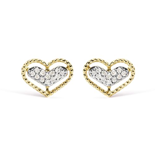 10K Yellow Gold 1/10 Cttw Diamond Heart and Beaded Halo Stud Earrings (I-J Color, I1-I2 Clarity)