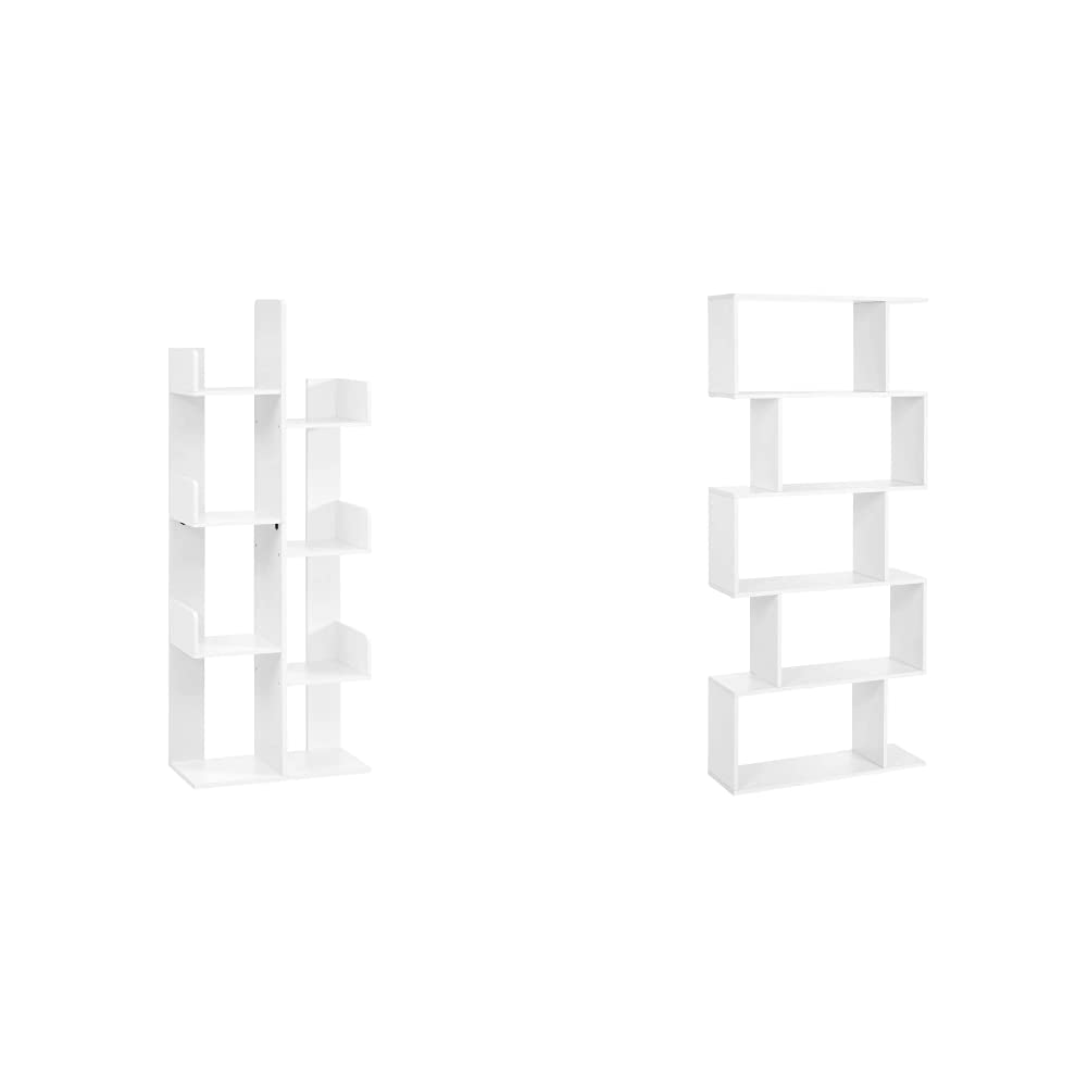 VASAGLE Bookcase, TreeShaped Bookshelf with 8 Storage Shelves, Rounded