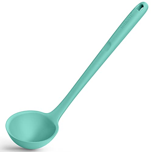 Image of 13 inch Silicone Soup Ladle: U-Taste 600ºF Heat Resistant 4 oz Large Non-stick Seamless Rubber Kitchen Deep Serving Spoon with Non-slip Solid Long Handle for Cooking Sauce /Stews /Gravies (Aqua Sky)