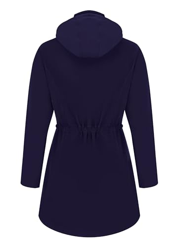 ATLASLAVA Regenjacke Damen Lang Wasserdicht Kapuze Regenmantel übergangsjacke Trenchcoat Outdoor Mantel Navy Blau M