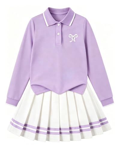 Image of Betusline Girls Skirt Set Long Sleeve Polo & Pleated Skirt, 4-14Y