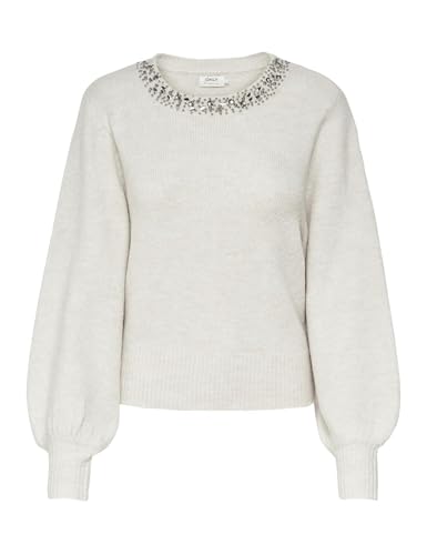 Only Onlelsa L/S Knt Maglione da Donna, Pumice Stone/Dettagli: Bianco mélange, S