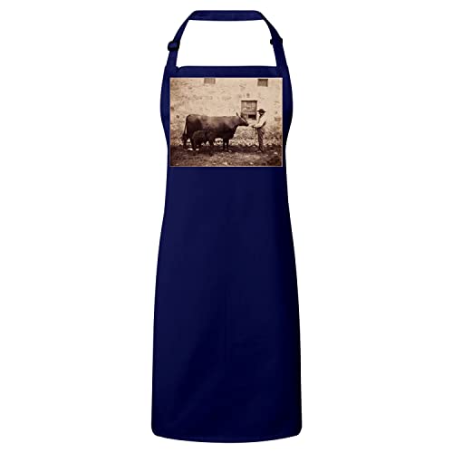 Tablier cuisine haut de gamme navy avec impression photo sépia boeuf