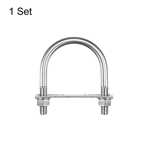 Image of uxcell Round U-Bolts, 76mm(2.99 inch) Inner Width 114mm Length M12 304 Stainless Steel U Clamp Bolt with Nuts Washers and Plates, for Boat Trailer