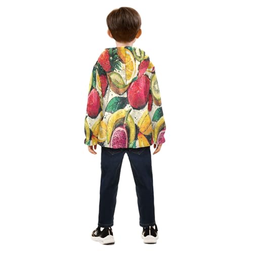 Fruit Pattern Print Toddler Fleece Jacket Girl Boys Hooded Fleece Jacket Coat Warm Outwear Zip-up 3-10T4