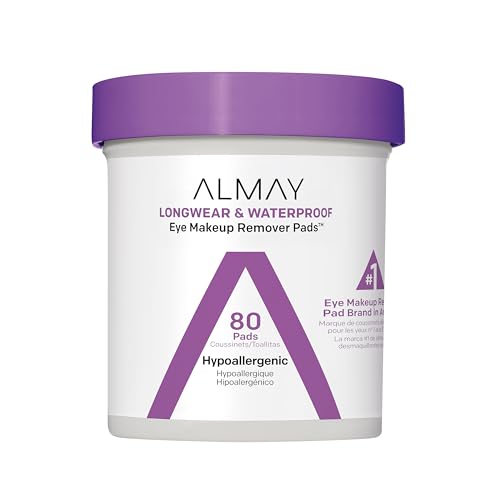 Almay Biodegradable Makeup Remover Pads, Longwear & Waterproof, Hypoallergenic, Fragrance-Free, Dermatologist & Ophthalmologist Tested, 80 Count