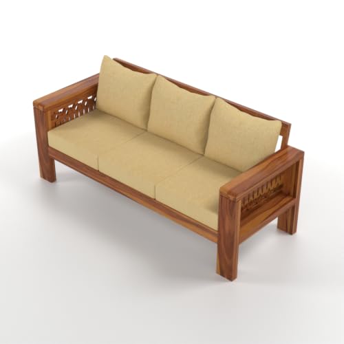 Image of NATRAJ ART & CRAFT Sheesham Wood 3 Seater Sofa Set for Living Room | Wooden Sofa Set for Living Room Furniture (3 Seater, Honey Finish)