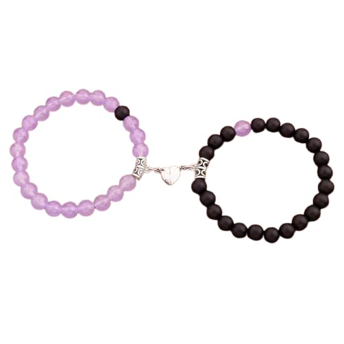 SUPER SOFTENER Unisex-Adult Magnetic Heart Charm Purple & Black Elastic Stone Beads | Stylish Couple Love Gifts | Friendship Bracelet Combo | Set 2 (B0CPM4BXJH) Amazon Price History, Amazon Price Tracker