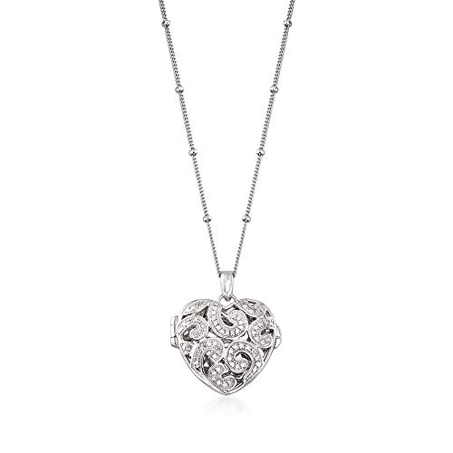 Ross-Simons Sterling Silver Heart Locket Pendant Necklace With Diamond Accents. 20 inches