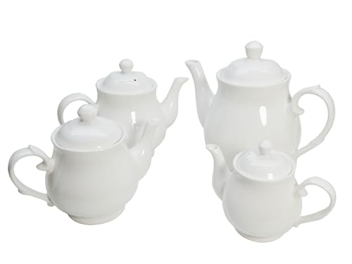 Image of White Porcelain Teapot, Large Chinese Lotus Tea Pot Coffee Tea Water Pot Vintage Ceramic Gooseneck Kettle (59oz)