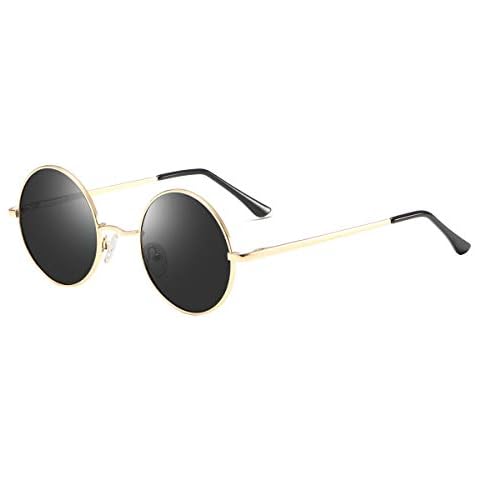 Dollger Vintage Round John Lennon Polarized Sunglasses for Men Women Circle Hippie Sunglasses(Gold black) Cover