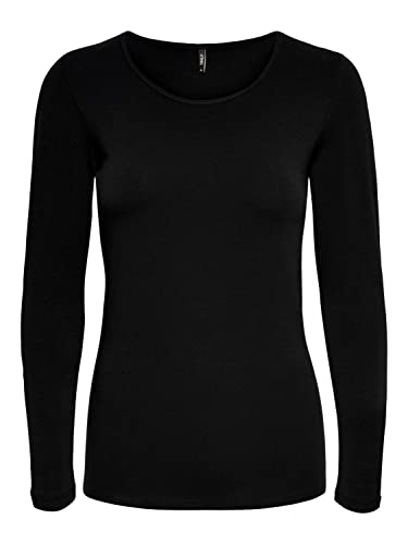 ONLY Damen Onllive Love Life L/S Oneck Top Noos JRS T Shirt, Schwarz, XL EU