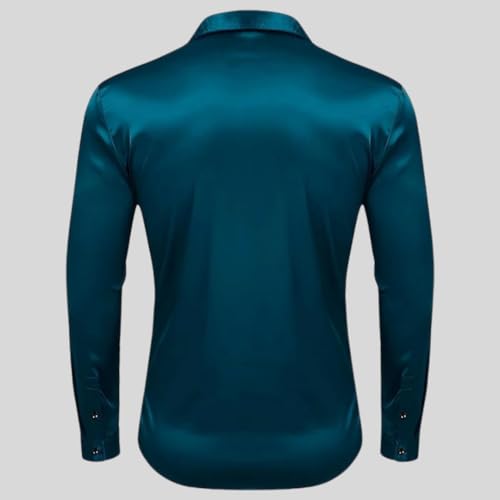 Image of IndoPrimo Men's Satin Shirt with Spread Collar Neck Line Solid Pattern Full Sleeves Regular Fit Western Style and Standard Length