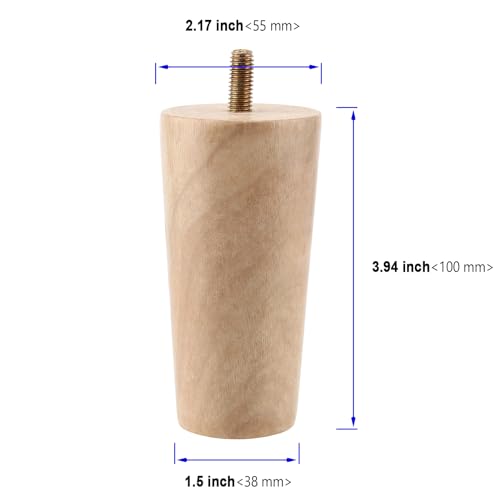 Patas de madera para muebles de 4 pulgadas, paquete de 8 unidades de madera maciza con tornillos 3