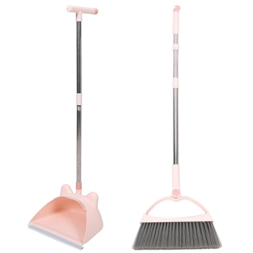 Beavorty Broom and Dustpan Set Indoor Piggy Broom with Dustpan Set Upright Dust Pans with Long Handle Angle Broom for Kids Garden Pet Hair Lobby Wood Floor Sweeping Kitchen