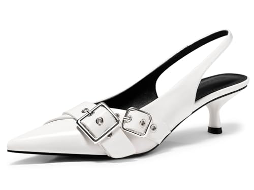 Image of Coutgo Womens Slingback Kitten Heels Closed Pointed Toe Pumps Studded Buckle Strap Party Dress Shoes