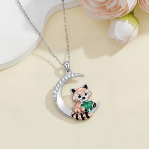 Image of PROESS Animal Birthstone Necklace 925 Sterling Silver Otter /Axolotl /Hippo /Elephant /Dachshund /Monkey /Red Panda Pendant Necklace Animal Birthstone Jewelry Gifts for Women