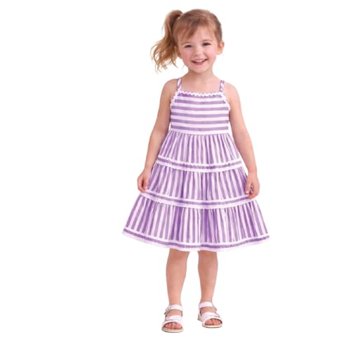 Image of The Magic Wand Kids Girls Printed Cotton Summer Dresses, Knee Length Sleeveless Casual Western Stylish One Piece Fit & Flared Frock for Beach & Vacations
