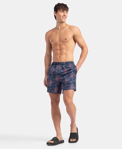 Image of Jockey NY07 Men's Super Combed Cotton Satin Weave Printed Boxer Shorts with Side Pocket